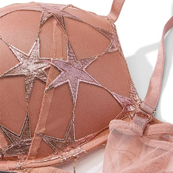 NWT V Secret VERY SEXY Bombshell Add-2-Cups Stardust Embroidery Push-Up Bra 34D